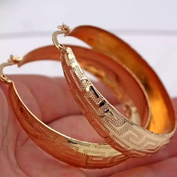 Trendy Round Hoop Earrings Gold Plated Copper Earrings - Picture 5 of 5